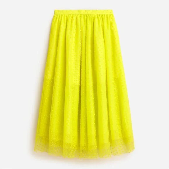 NWT J.Crew Collection Limited-Edition Tulle Midi Bright Kiwi Polka Dot Skirt 10 - Picture 1 of 8